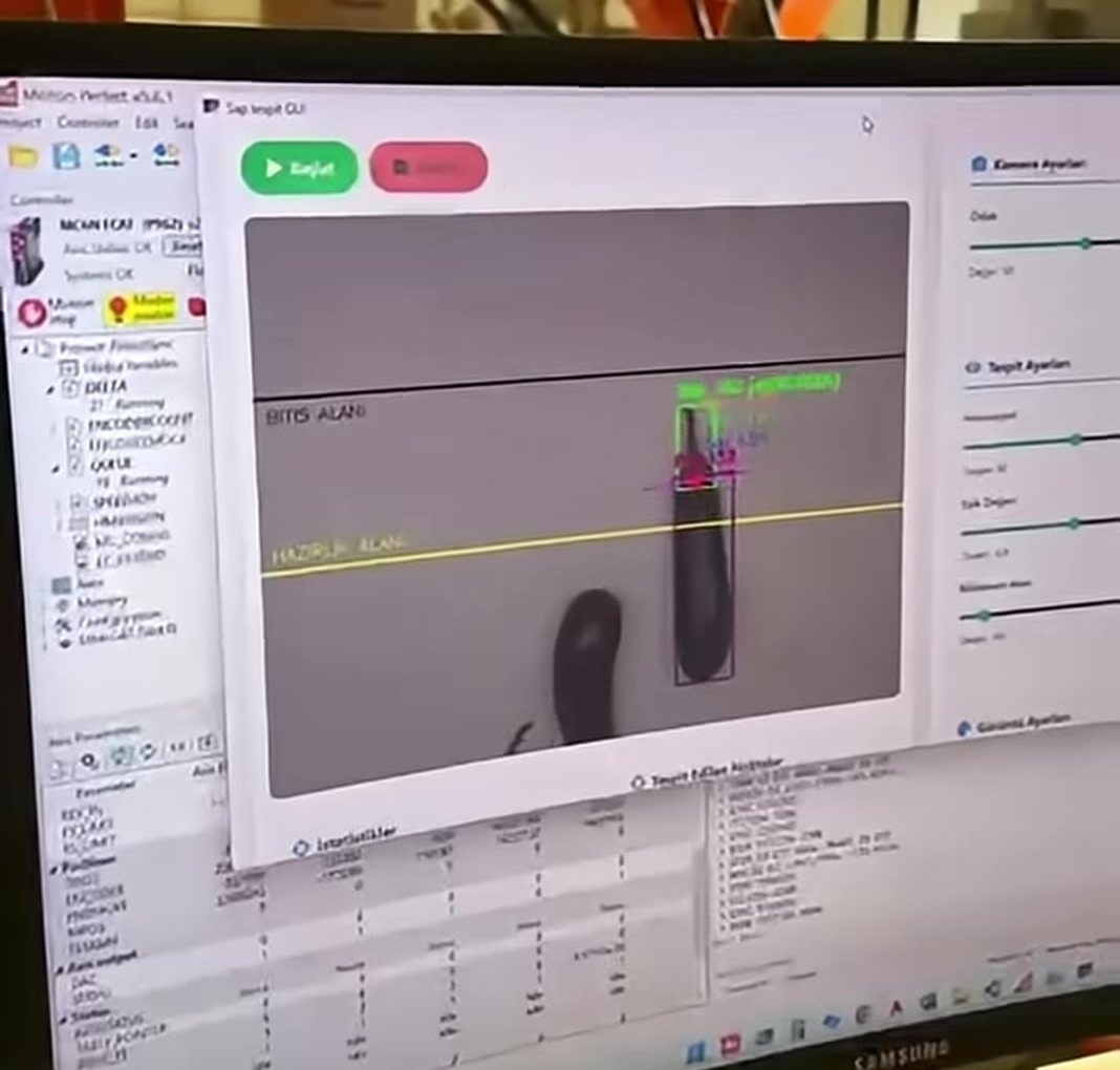 DOKTEK stem-detection interface showing an aubergine with its detection box, calyx keypoints and computed cut line